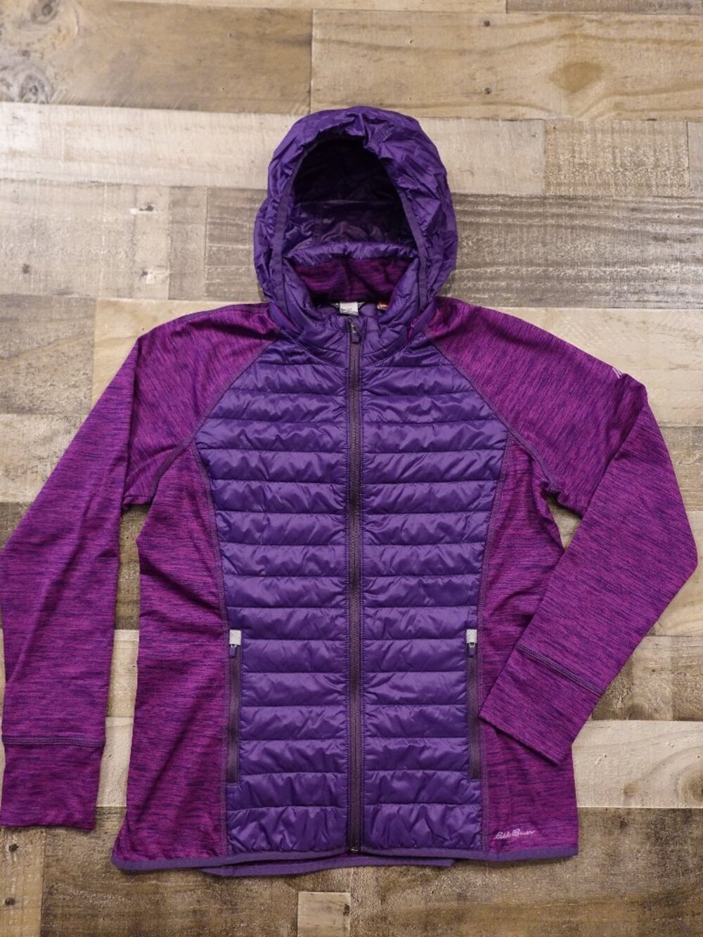 Eddie Bauer Primaloft Hybrid Quilted Jacket Women’s Large Purple Hooded Full Zip